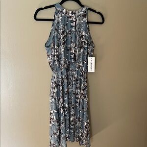 Floral Halter Midi Dress in Blue and White